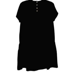 Cynthia Rowley Black Short Sleeve Drop Waist Ruffle Mini Dress Gold Button Back